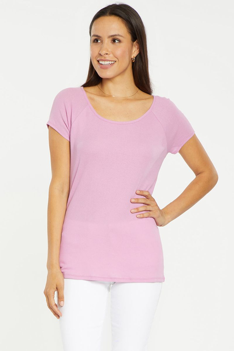 Pink Women's NYDJ Ribbed Raglan Crewneck T-Shirts | NZ 387MSRHCI