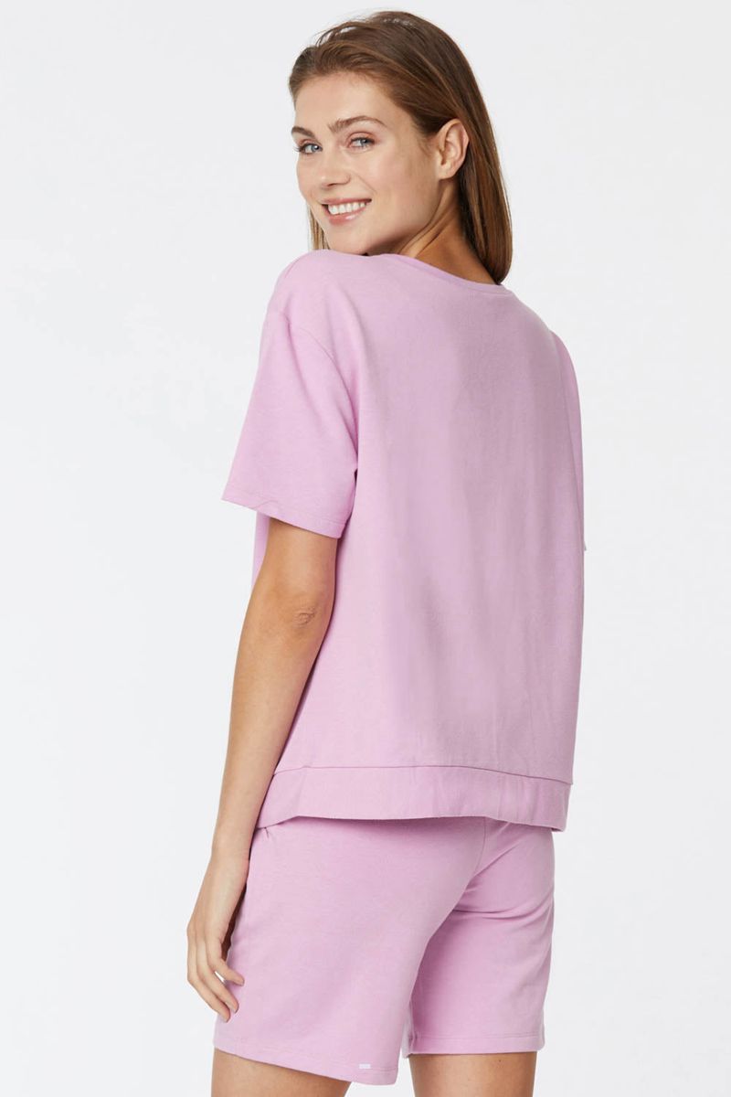 Pink Women's NYDJ Short Sleeved Tie Front Sweatshirts | NZ 458CVJQUH