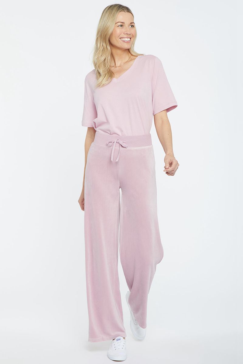 Pink Women's NYDJ Velour Drawstring Wide Leg Pants | NZ 057VJFZCN