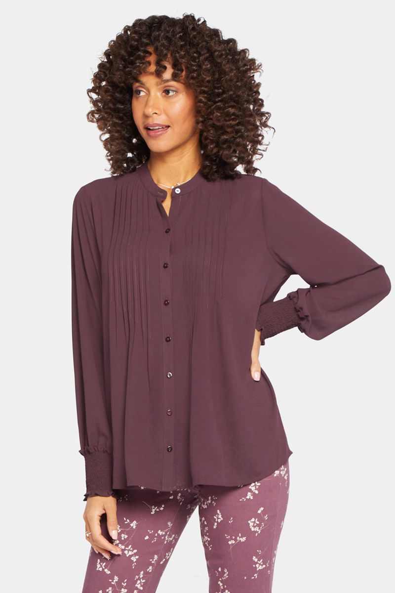 Purple Women's NYDJ Pleated Peasant Blouse | NZ 821QCUWHS