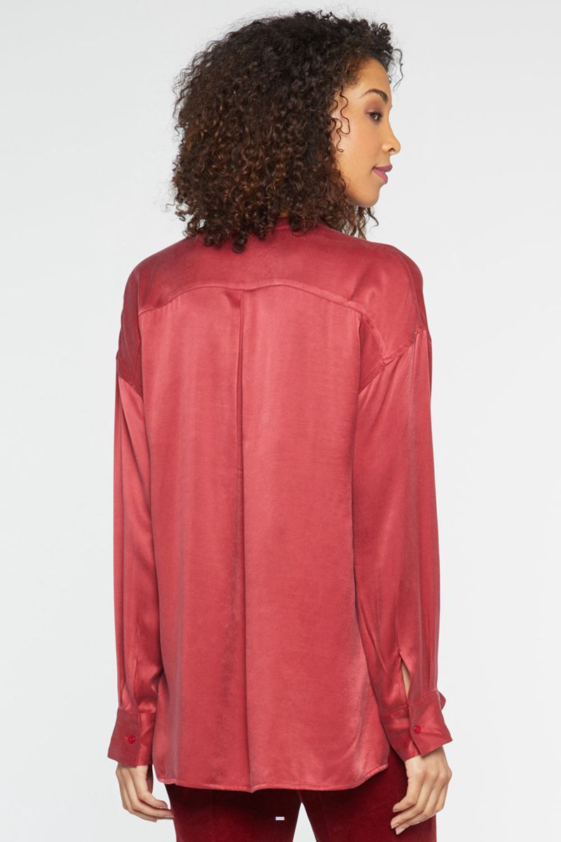 Red Women's NYDJ Woven Henley Tops | NZ 546UDLCON