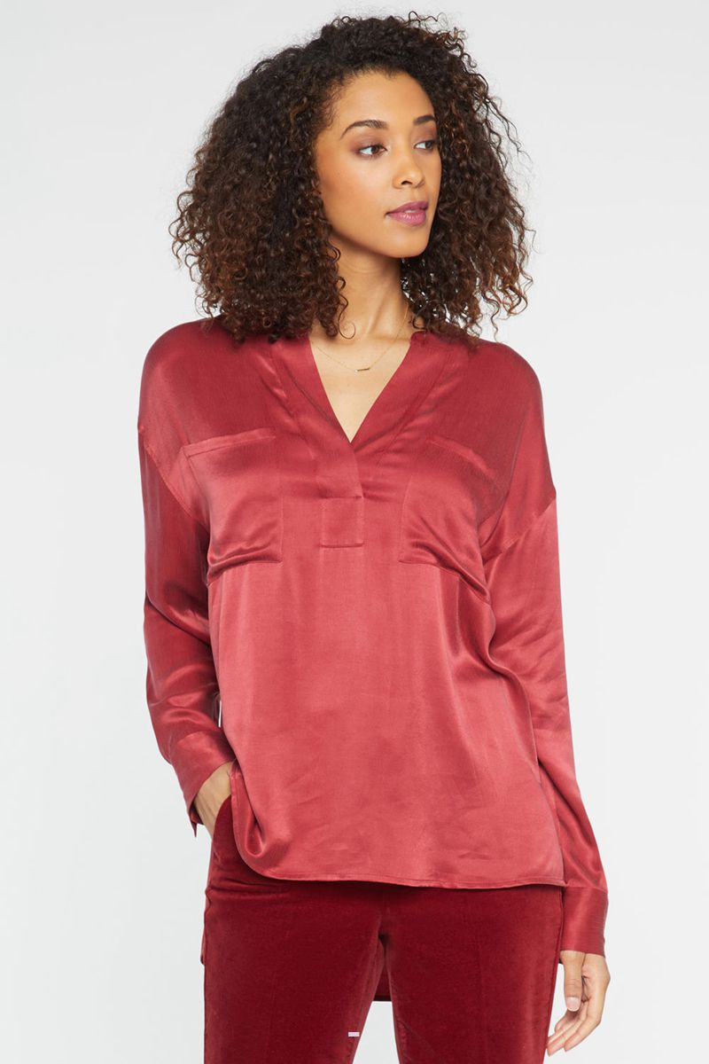 Red Women's NYDJ Woven Henley Tops | NZ 546UDLCON