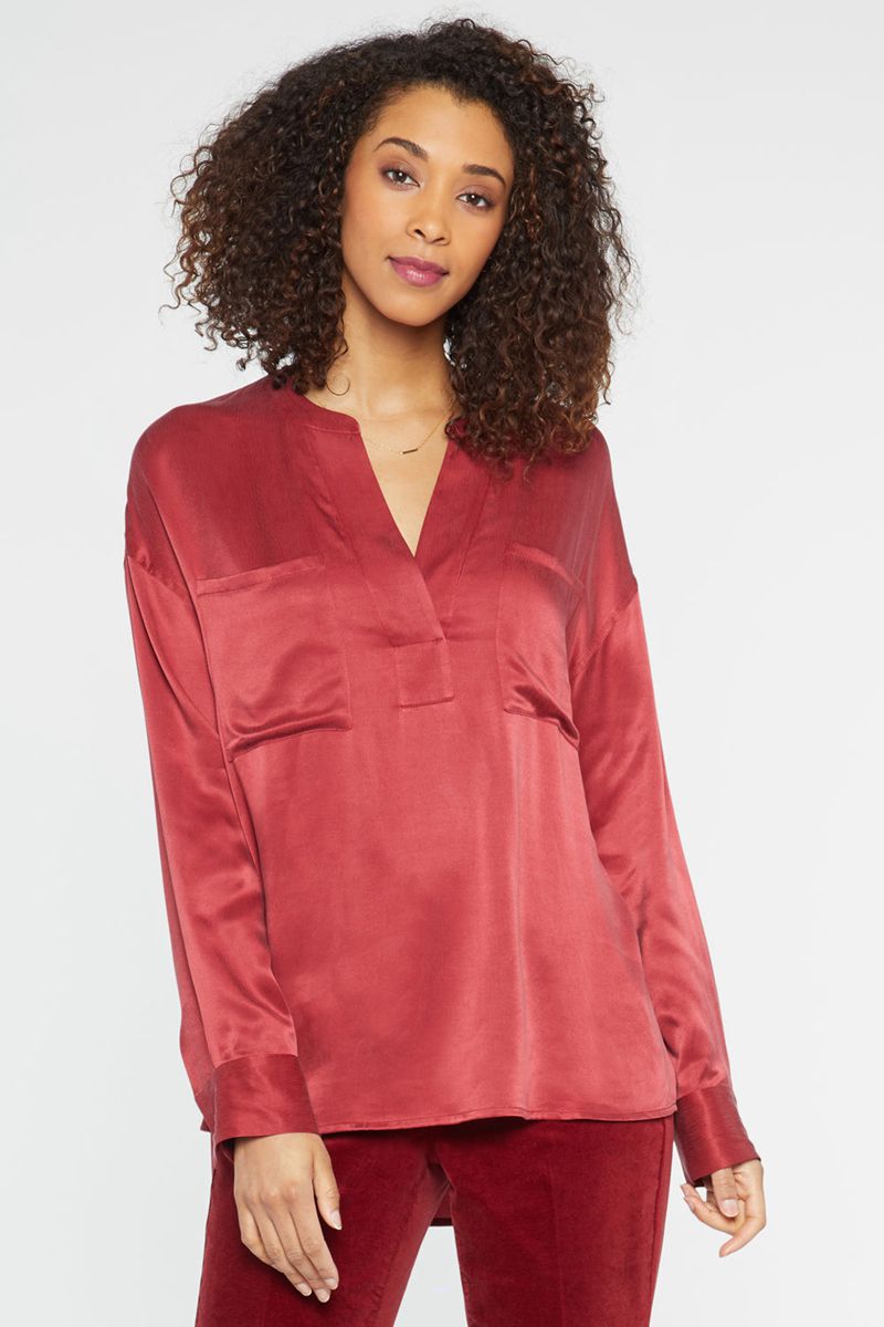 Red Women\'s NYDJ Woven Henley Tops | NZ 546UDLCON