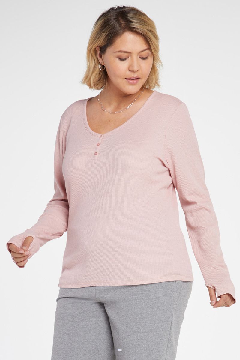 Rose Women's NYDJ Plus Long Sleeved Henley Shirts | NZ 053MQUWRA