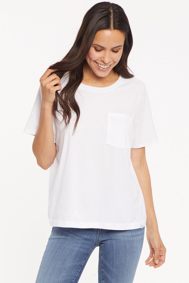 White Women's NYDJ Crewneck Pocket T-Shirts | NZ 025EHQNPO