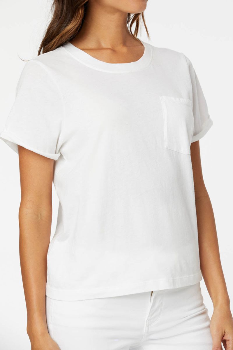 White Women's NYDJ Cuffed Crewneck Pocket T-Shirts | NZ 764LGCNMX