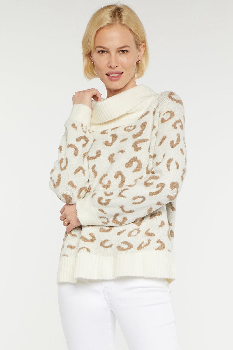 White Women's NYDJ Leopard Turtleneck Sweaters | NZ 862VWEKYQ