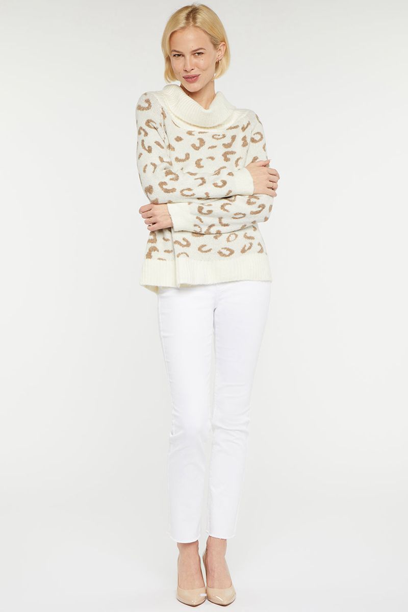 White Women's NYDJ Leopard Turtleneck Sweaters | NZ 862VWEKYQ