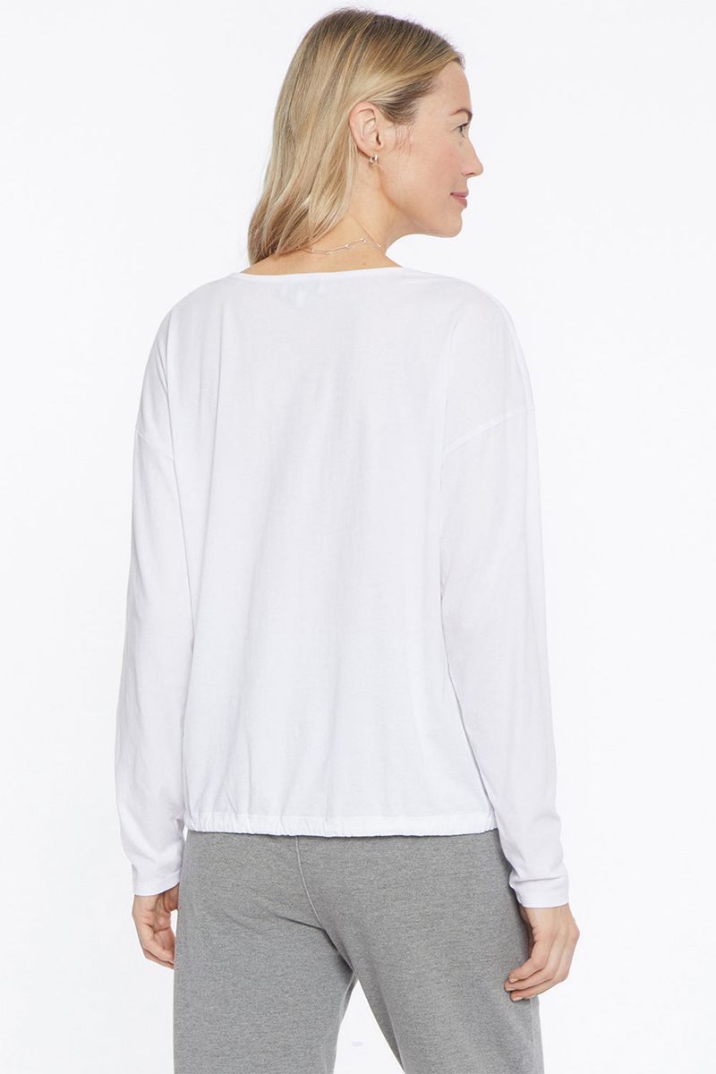 White Women's NYDJ Long Sleeved Drawstring T-Shirts | NZ 092DZQJUF