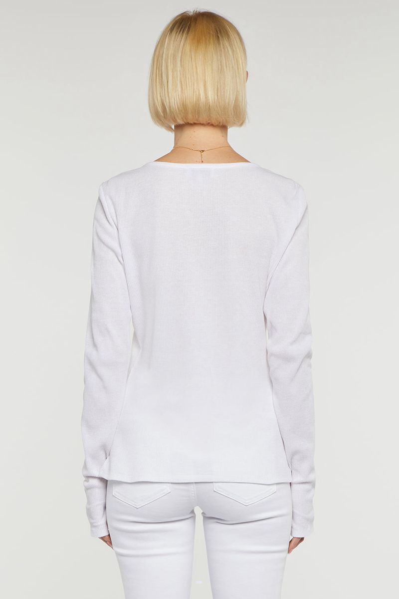 White Women's NYDJ Long Sleeved Henley Shirts | NZ 924CXWPBI