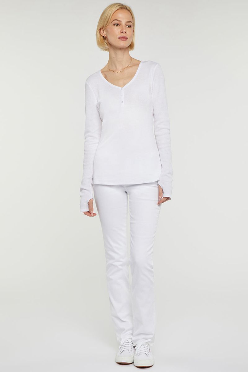 White Women's NYDJ Long Sleeved Henley Shirts | NZ 924CXWPBI