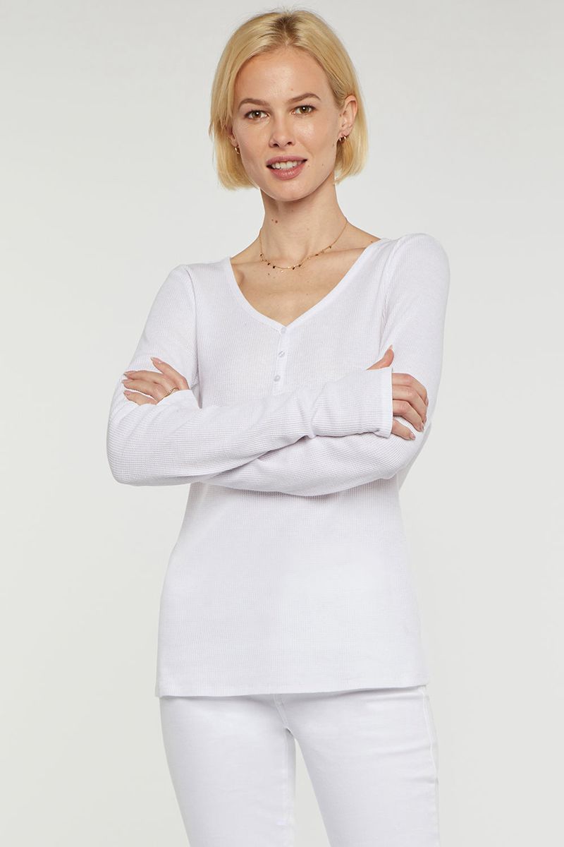 White Women's NYDJ Long Sleeved Henley Shirts | NZ 924CXWPBI