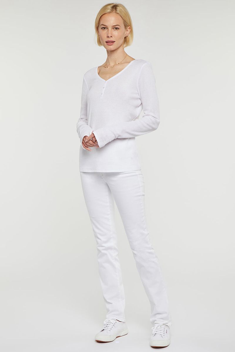 White Women's NYDJ Long Sleeved Henley Shirts | NZ 924CXWPBI