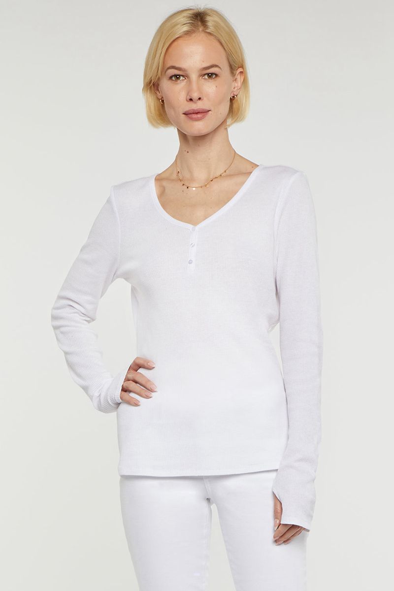 White Women\'s NYDJ Long Sleeved Henley Shirts | NZ 924CXWPBI