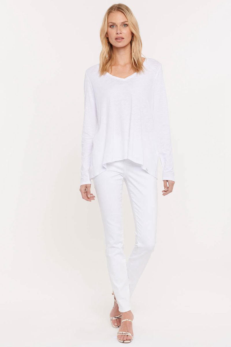 White Women's NYDJ Long Sleeved Twist V-Neck T-Shirts | NZ 520KOZUVE