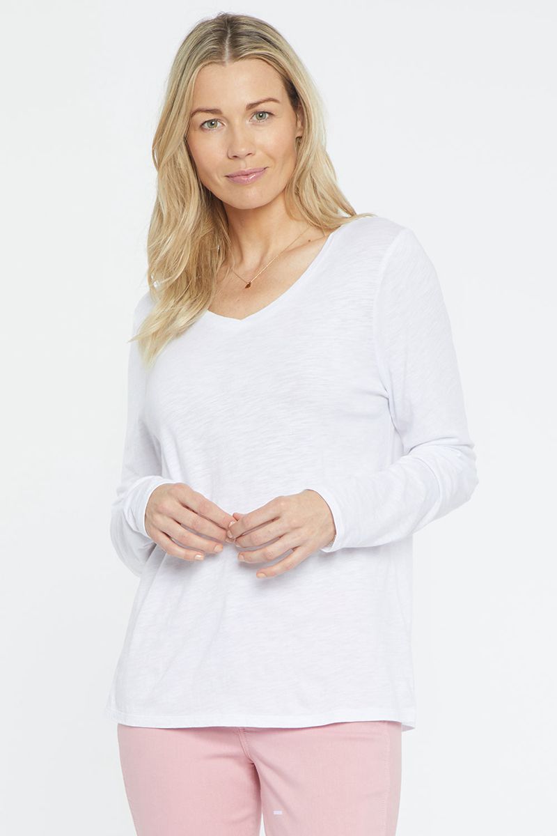 White Women\'s NYDJ Long Sleeved V-Neck T-Shirts | NZ 542UPGOKE