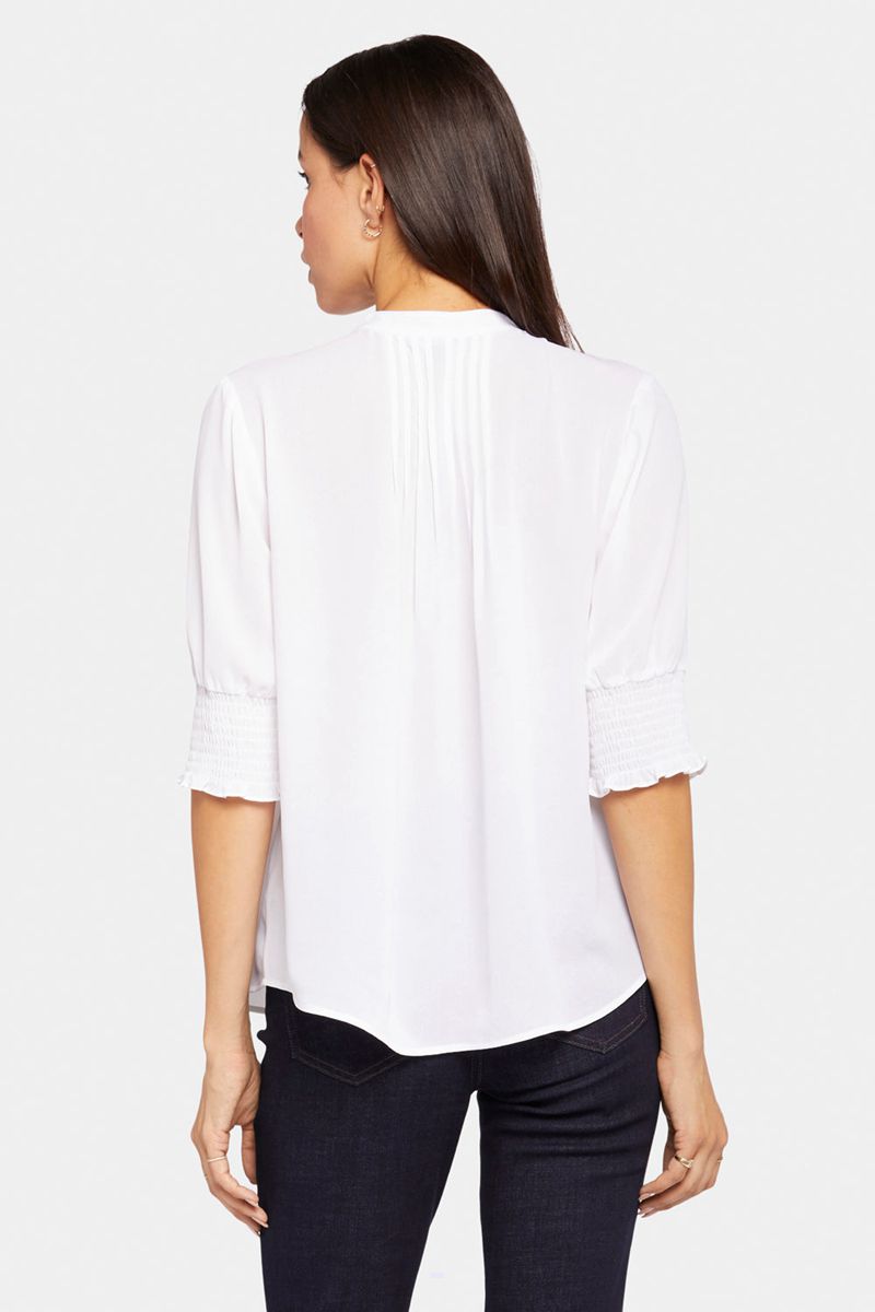 White Women's NYDJ Pleated Short Sleeved Blouse | NZ 217VOUCQT