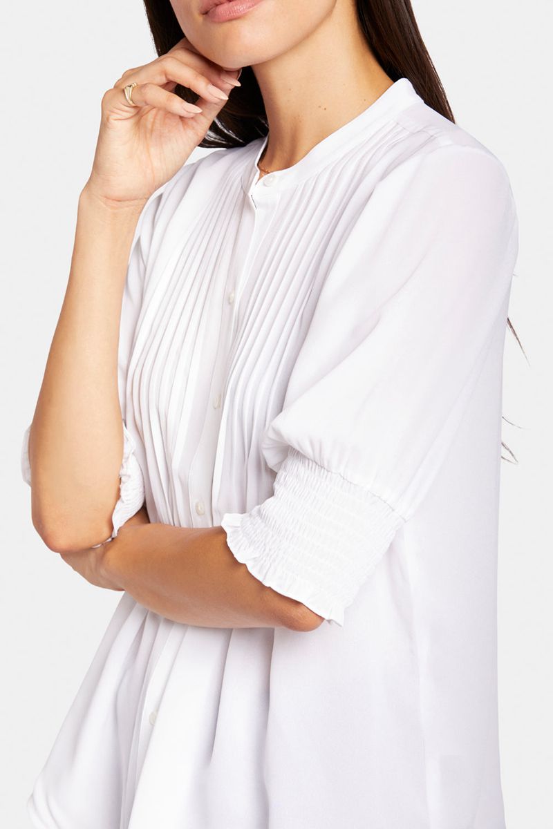 White Women's NYDJ Pleated Short Sleeved Blouse | NZ 217VOUCQT