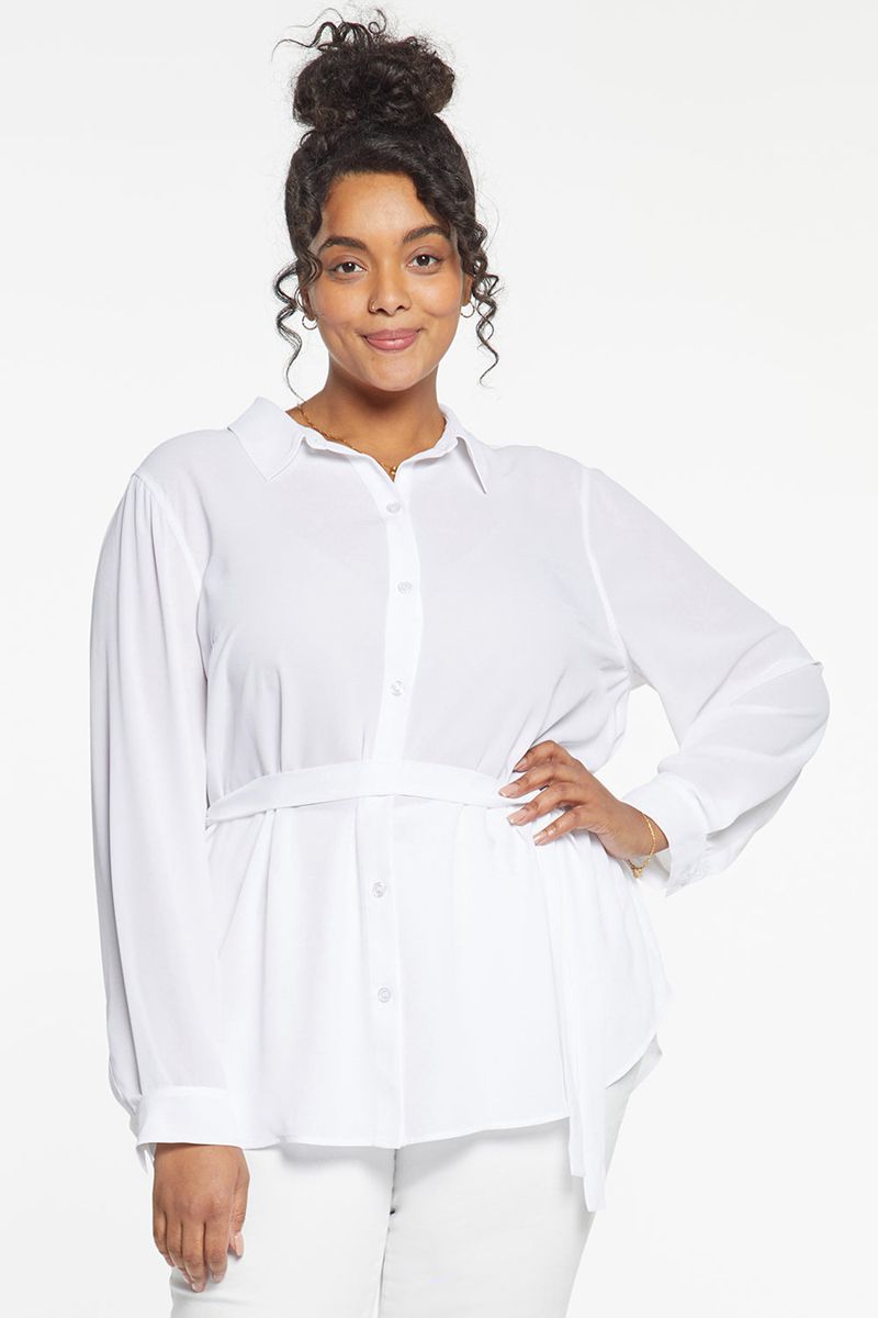 White Women's NYDJ Plus Belted Tunic Blouse | NZ 476TNYHAW