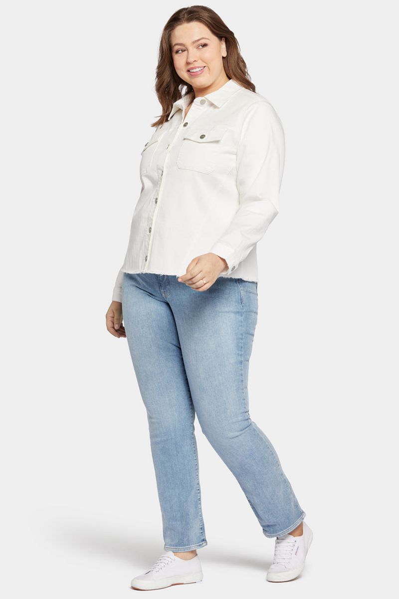 White Women's NYDJ Plus Frayed Hem Jackets | NZ 317OUKEDT