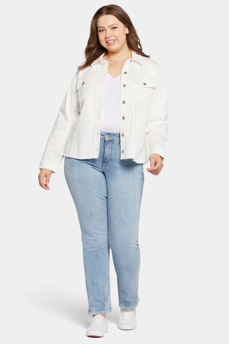 White Women's NYDJ Plus Frayed Hem Jackets | NZ 317OUKEDT