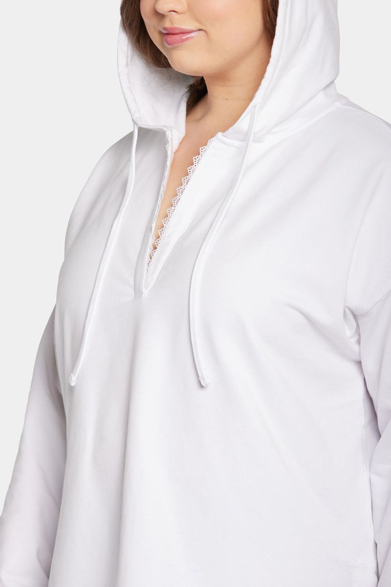 White Women's NYDJ Plus Lace Trimmed Pullover Hoodie | NZ 087TSAVWX