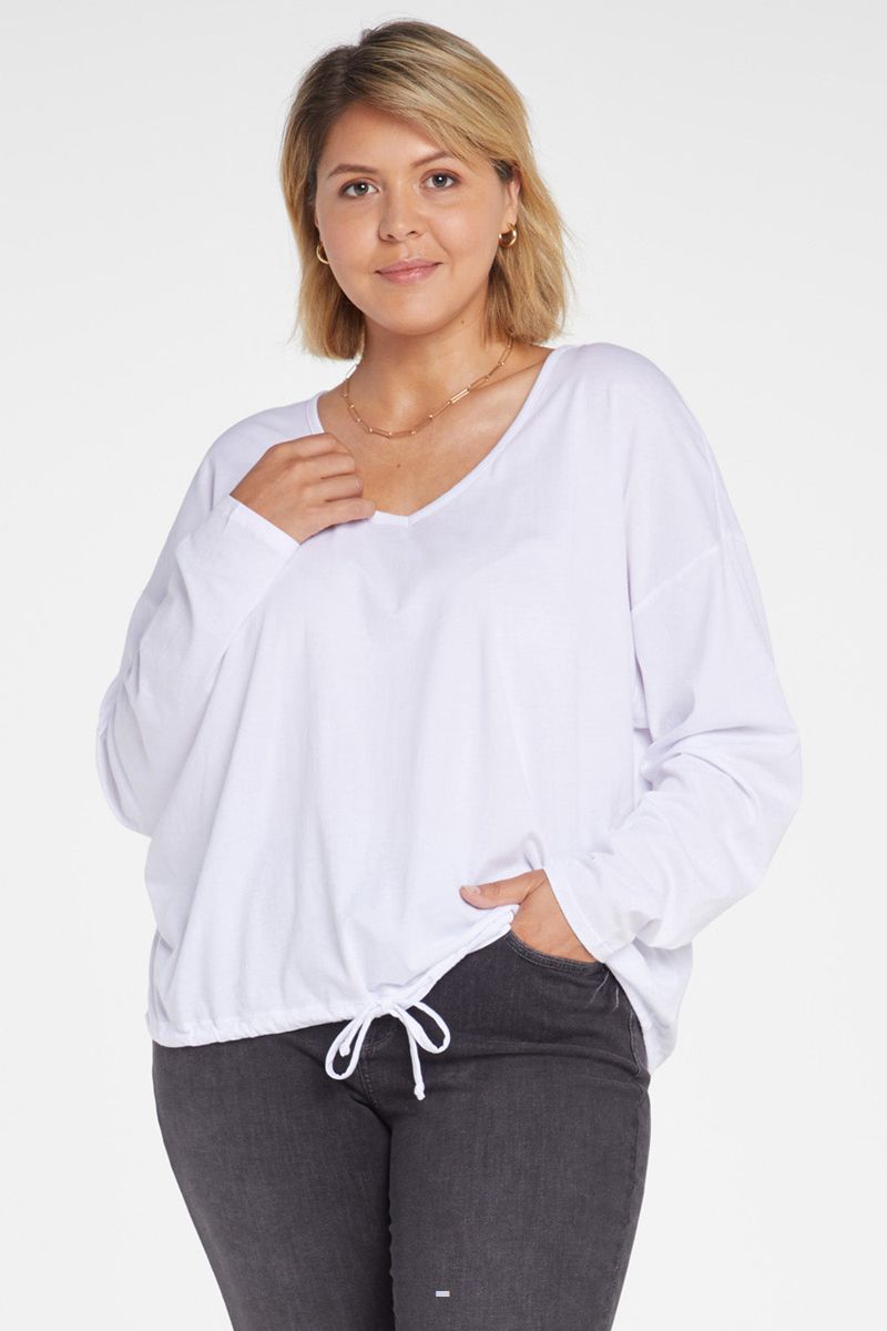 White Women's NYDJ Plus Long Sleeved Drawstring T-Shirts | NZ 569VBTWGJ