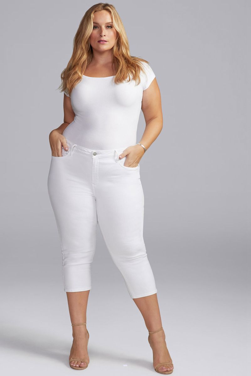 White Women's NYDJ Plus Slim Straight Crop Jeans | NZ 025OJKHCU