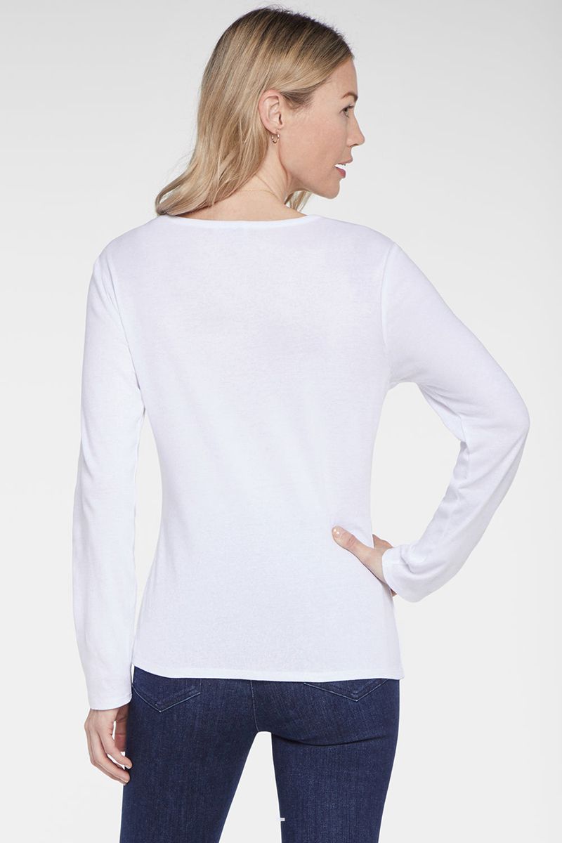 White Women's NYDJ Ribbed Long Sleeved Henley Shirts | NZ 507WVKUFT