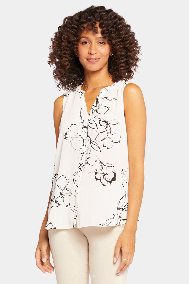 White Women's NYDJ Sleeveless Pintuck Blouse | NZ 750DVQURB