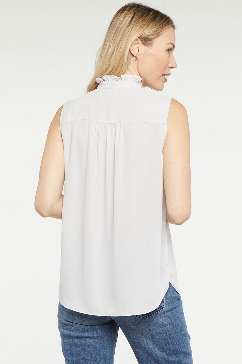 White Women's NYDJ Sleeveless Ruffle Neck Blouse | NZ 729EYAMDN