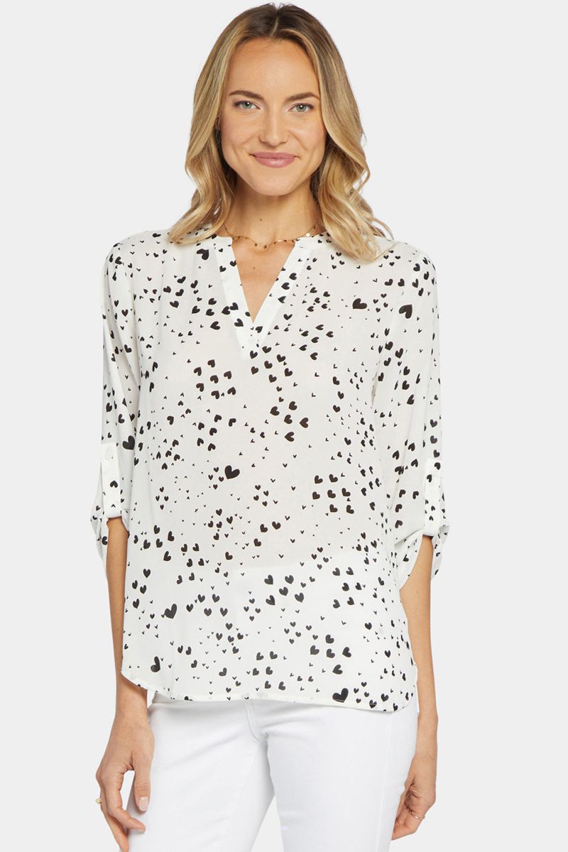 White Women's NYDJ Split Neck Blouse | NZ 328HDVYPM