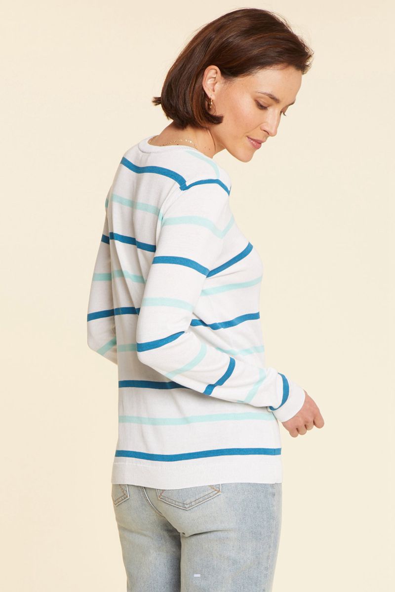 White Women's NYDJ Striped Crewneck Sweaters | NZ 794BKJEHN