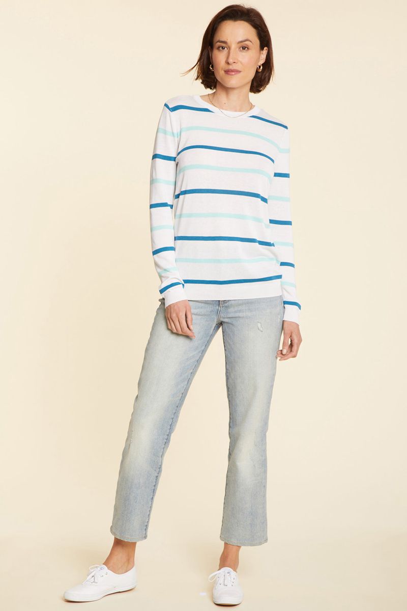 White Women's NYDJ Striped Crewneck Sweaters | NZ 794BKJEHN