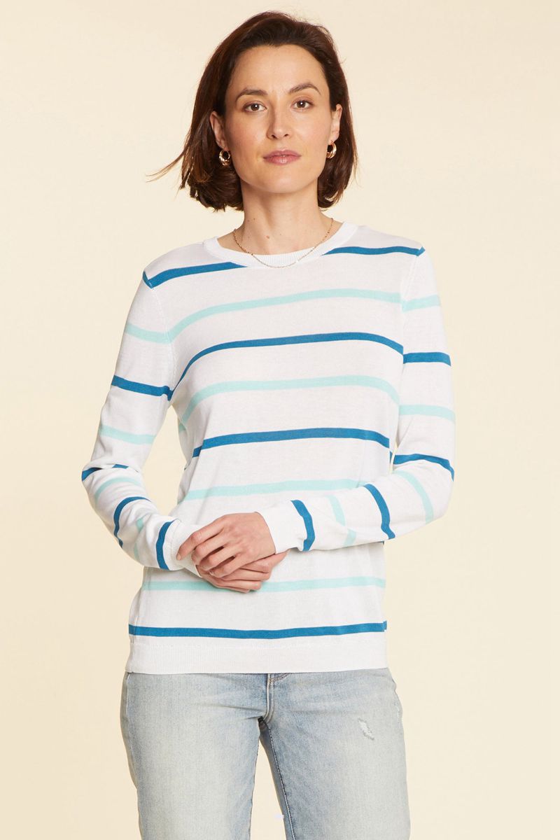 White Women\'s NYDJ Striped Crewneck Sweaters | NZ 794BKJEHN