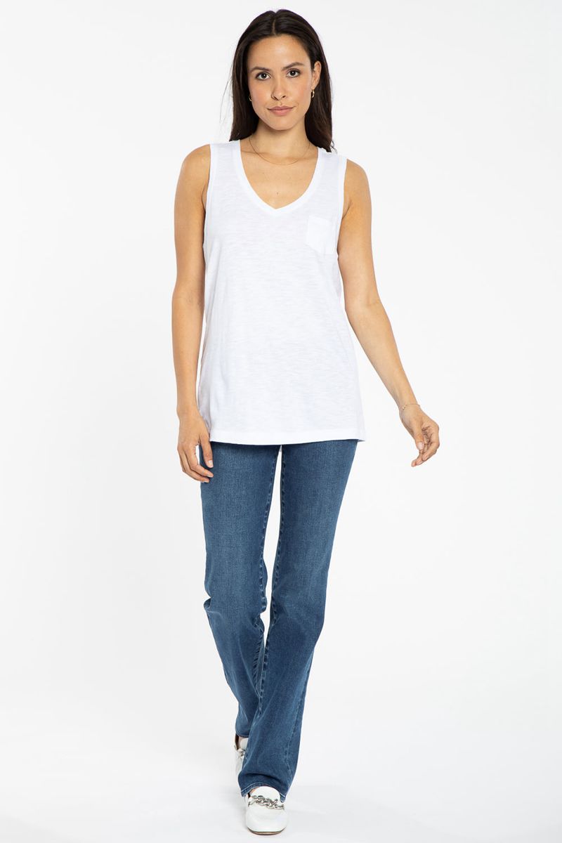 White Women's NYDJ V-Neck Pocket Tanks | NZ 863JTFSQX