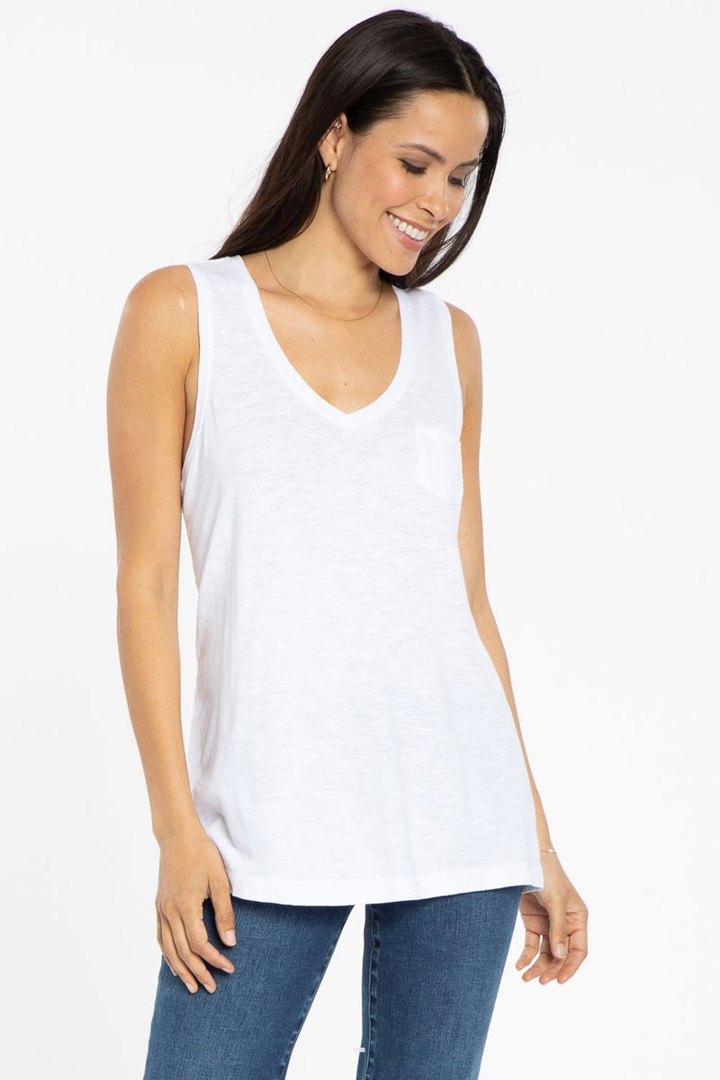 White Women's NYDJ V-Neck Pocket Tanks | NZ 863JTFSQX