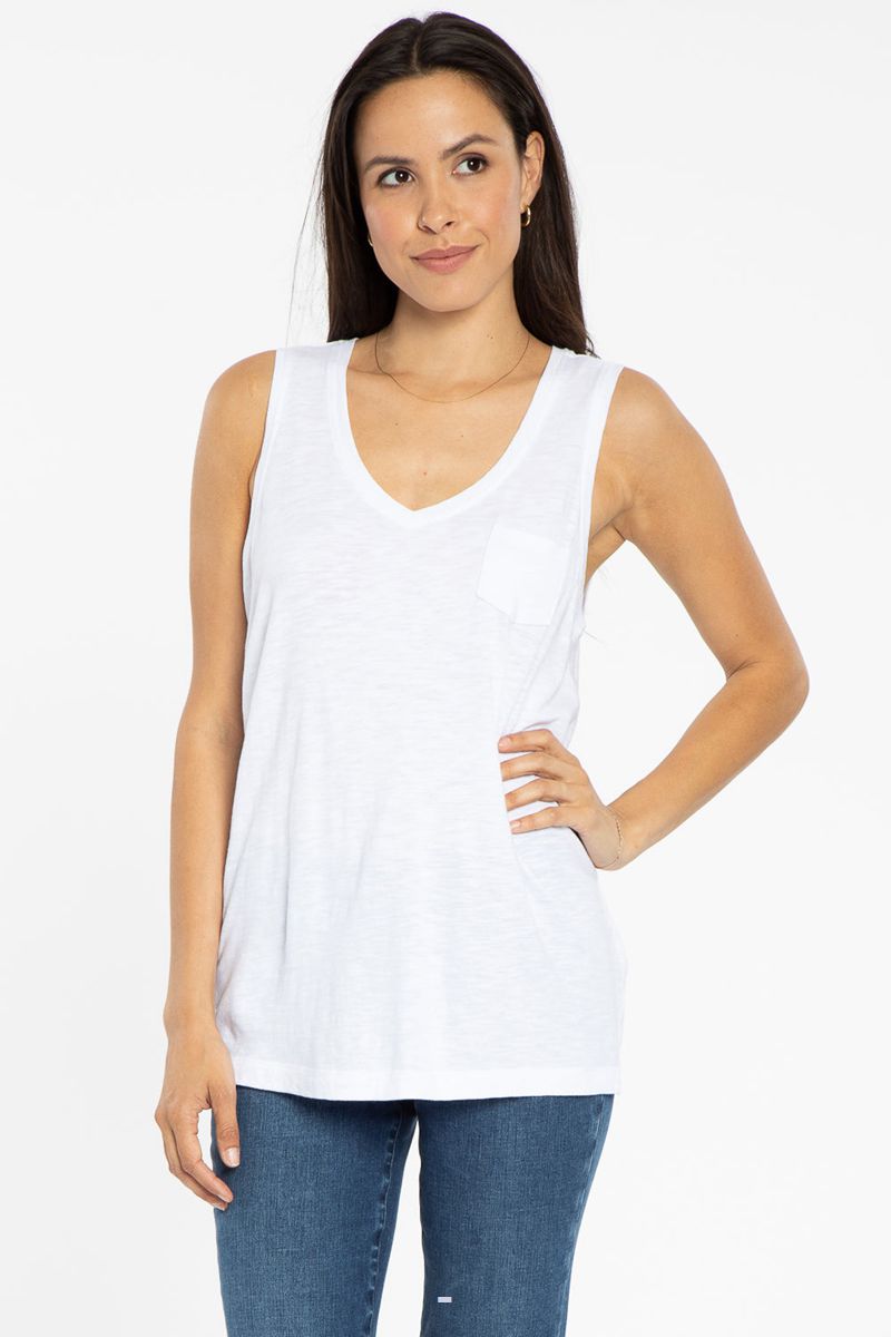 White Women\'s NYDJ V-Neck Pocket Tanks | NZ 863JTFSQX