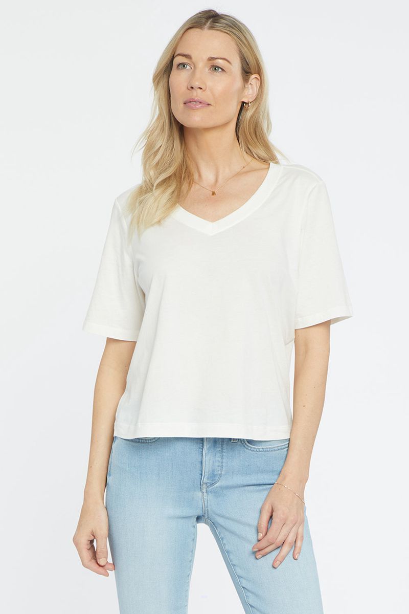 White Women's NYDJ V-Neck T-Shirts | NZ 092NZLJUX