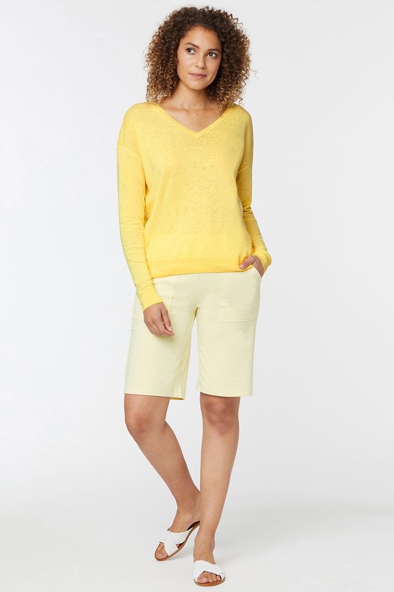 Yellow Women's NYDJ Double V-Neck Pullover Sweaters | NZ 983LHESTI