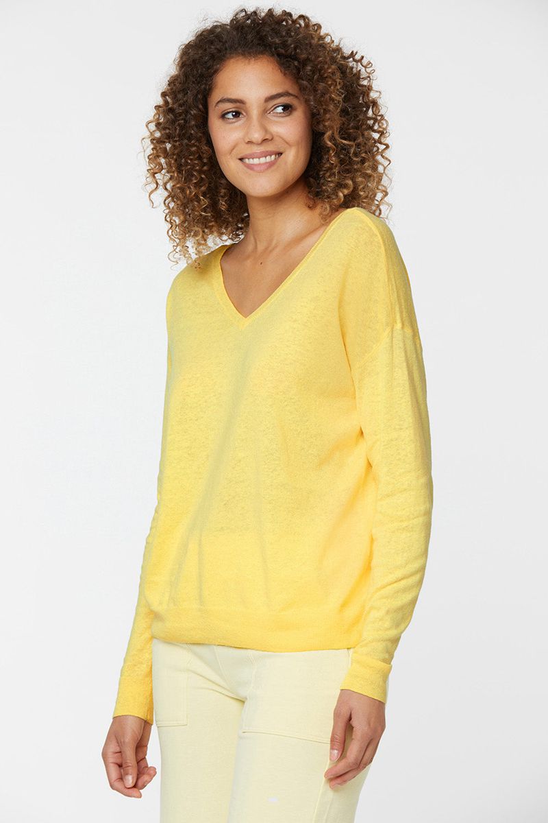 Yellow Women\'s NYDJ Double V-Neck Pullover Sweaters | NZ 983LHESTI