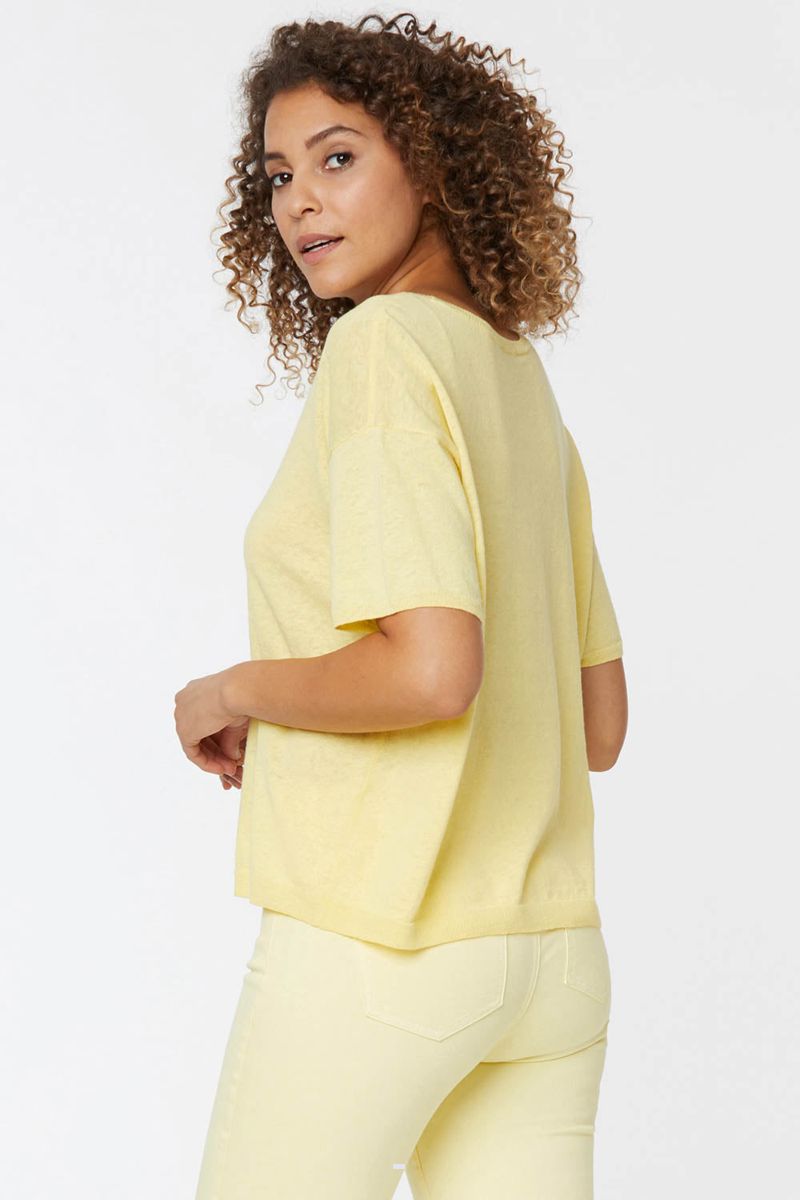 Yellow Women's NYDJ Short Sleeved Crewneck Sweaters | NZ 860FVHEZP