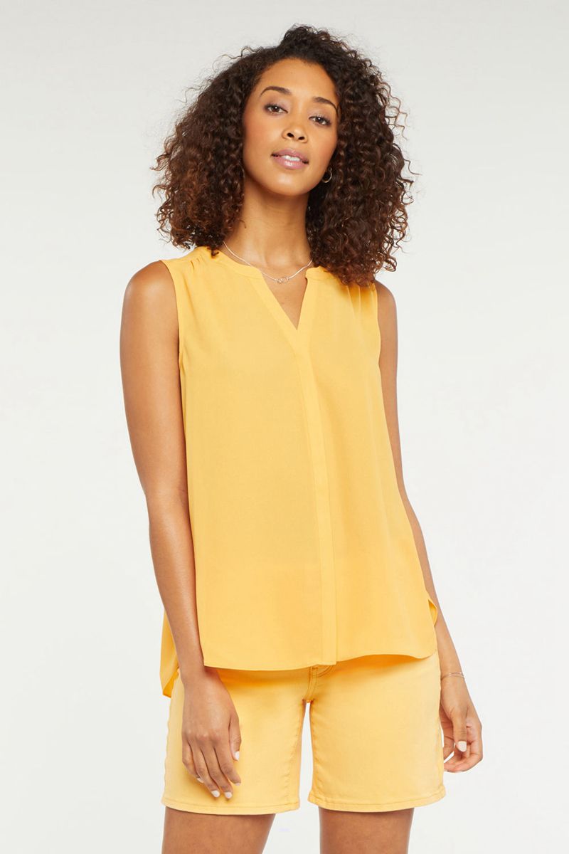 Yellow Women's NYDJ Sleeveless Pintuck Blouse | NZ 054IWBRGA