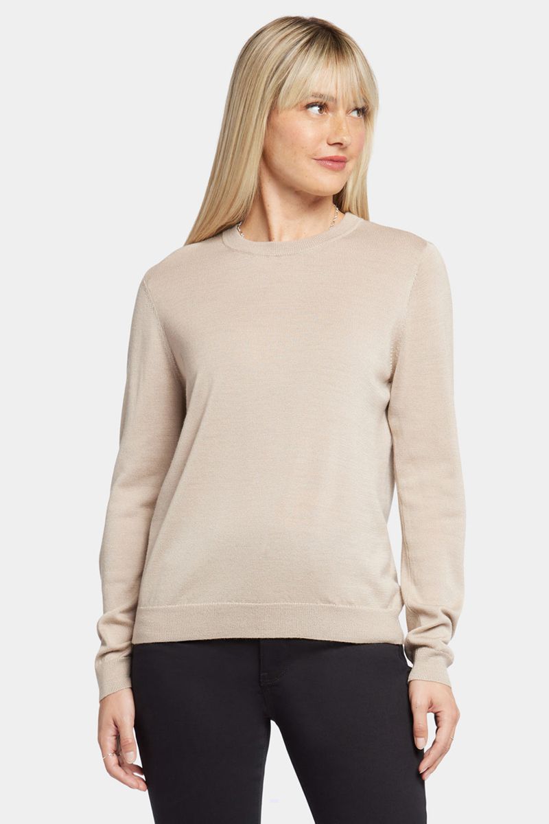 Beige Women's NYDJ Classic Crewneck Sweaters | NZ 683SCLQOH