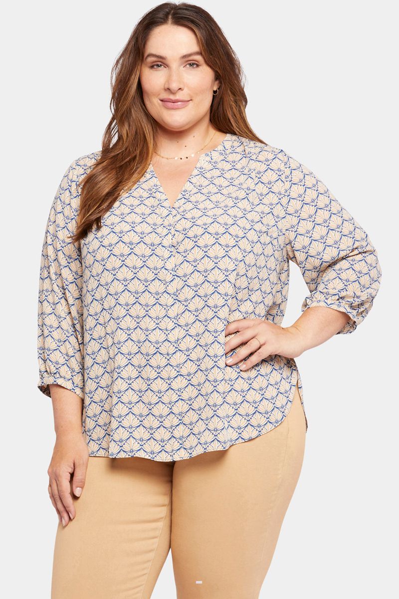 Beige Women's NYDJ Plus Pintuck Blouse | NZ 728GBXQYZ