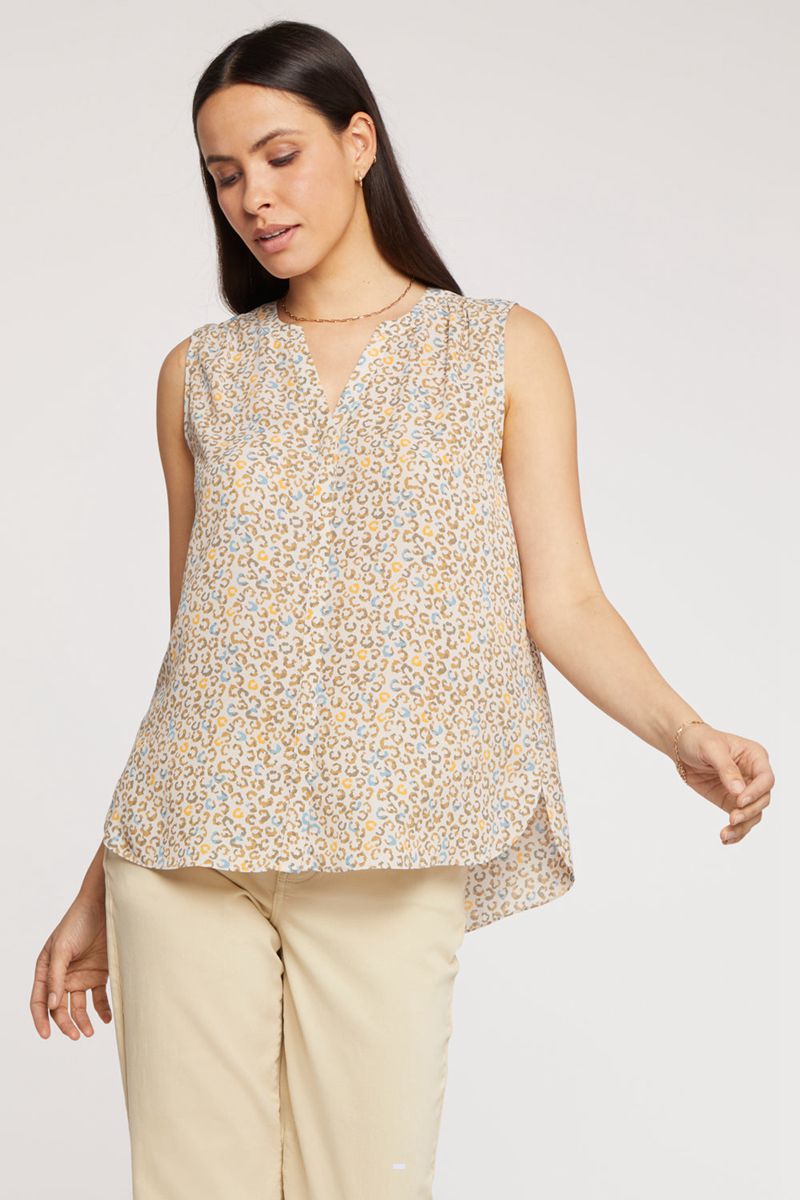 Beige Women's NYDJ Sleeveless Pintuck Blouse | NZ 812CJDNWK