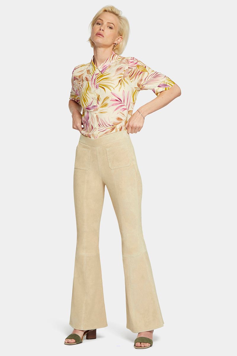 Beige Women's NYDJ Stretch Suede Flared Pants | NZ 720HFYIMQ