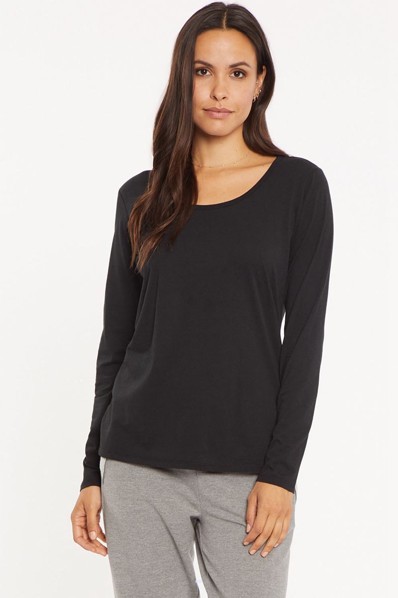 Black Women's NYDJ Long Sleeved Scoopneck T-Shirts | NZ 602BLCMEV