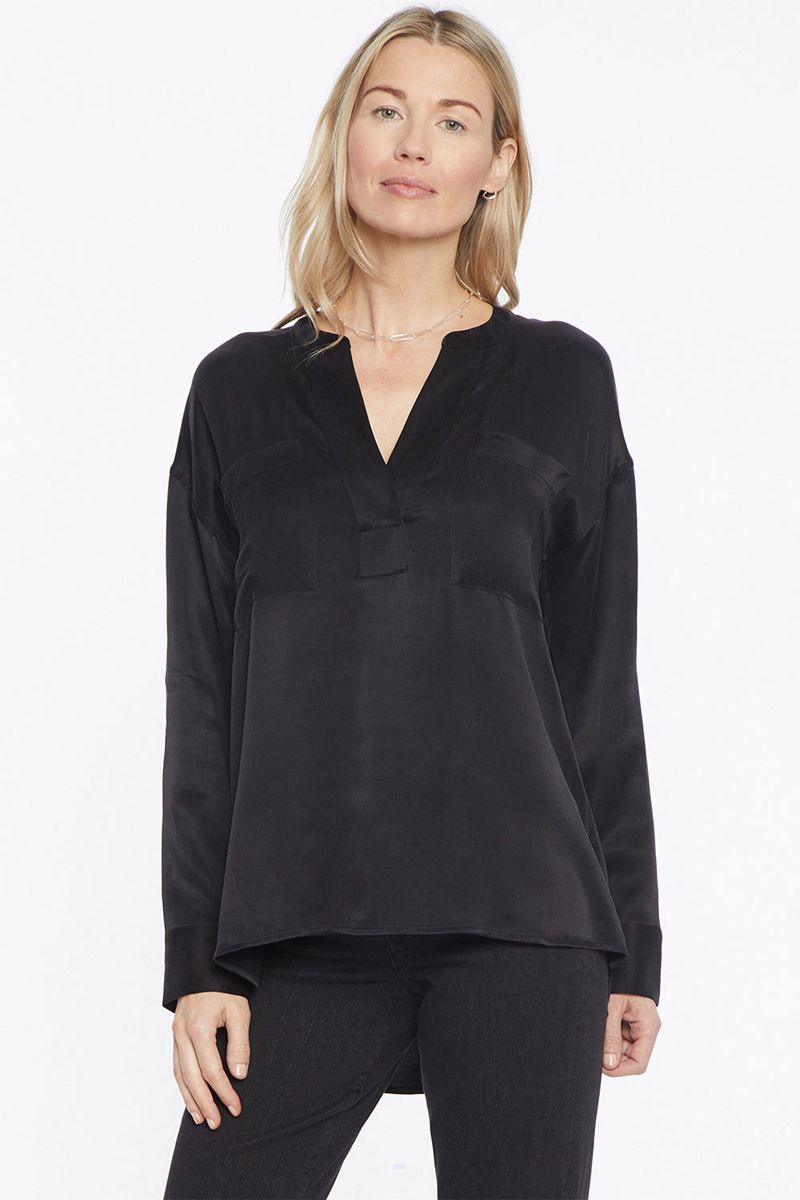 Black Women's NYDJ Woven Henley Tops | NZ 298KRVOGC