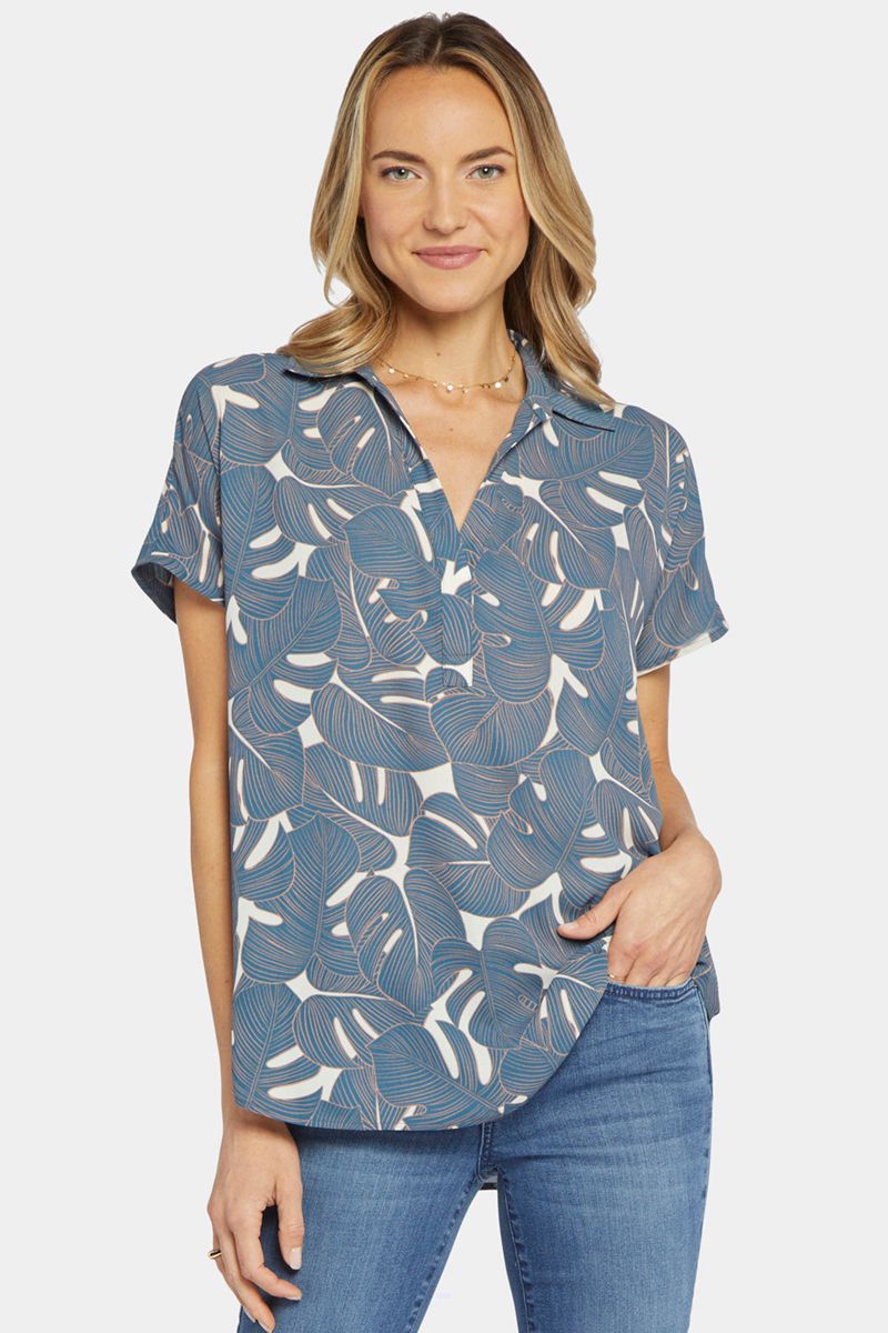 Blue Women's NYDJ Becky Short Sleeved Blouse | NZ 739FLNACI